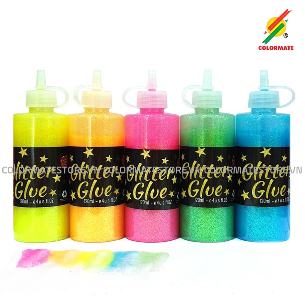 Màu vẽ Colormate Neon Glitter Glue, màu kim tuyến chai 120ml - COLORMATE