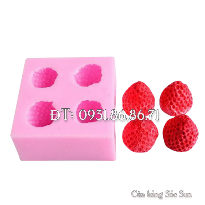 Khuôn silicon 4 trái dâu tây - Mã số 1366