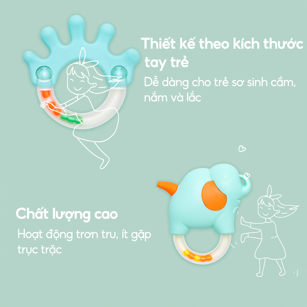 Hộp ngậm nướu kèm lục lạc cao cấp hỗ trợ phát triển răng miệng cho bé Alilo Rattles Teether Set 10PCS/SET C1-10 - Hàng chính hãng - An toàn chất lượng quốc tế