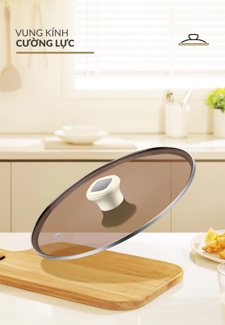(Bảo Hành 5 Năm) Chảo Chống Dính Sâu Lòng Titanium 24cm Aura Haatz HTA824 Kèm Vung Kính - Hàng Chính Hãng