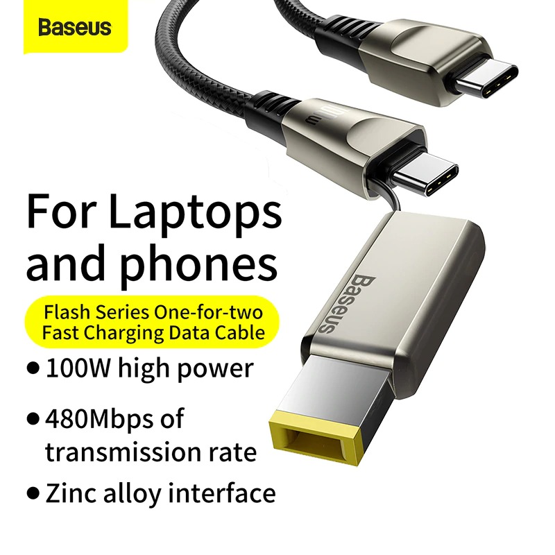 Cáp nguồn Baseus 1 for 2 Fast Charging Data Cable Type C to C + DC 100W - Hàng chính hãng