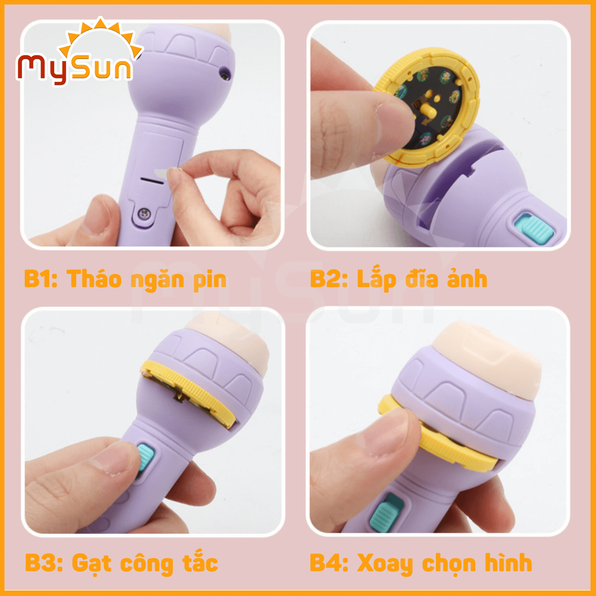Đèn pin đồ chơi chiếu 24 - 56 hình con vật kể chuyện cho bé.