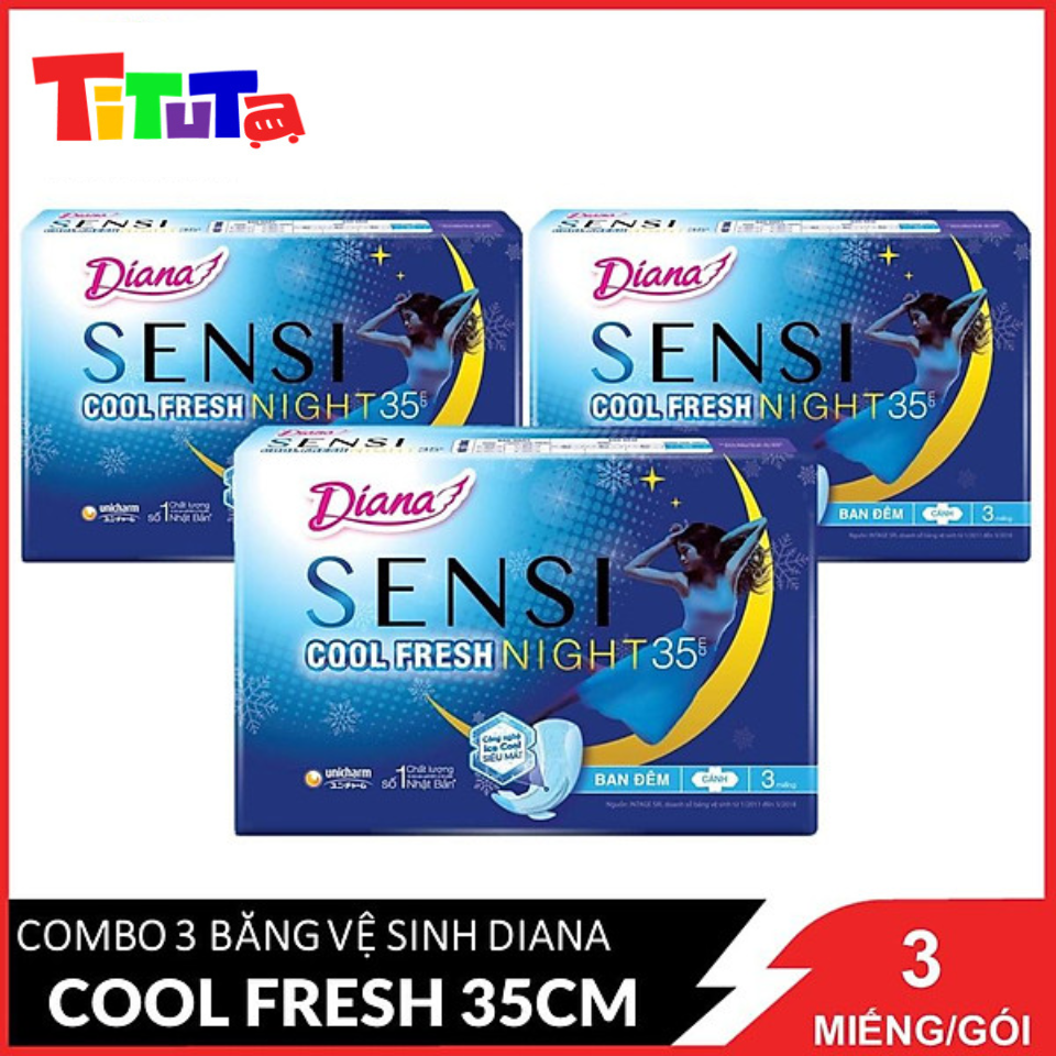 Combo 3 gói Băng vệ sinh Diana Sensi Cool Fresh Supernight 35cm 3 miếng/gói X3