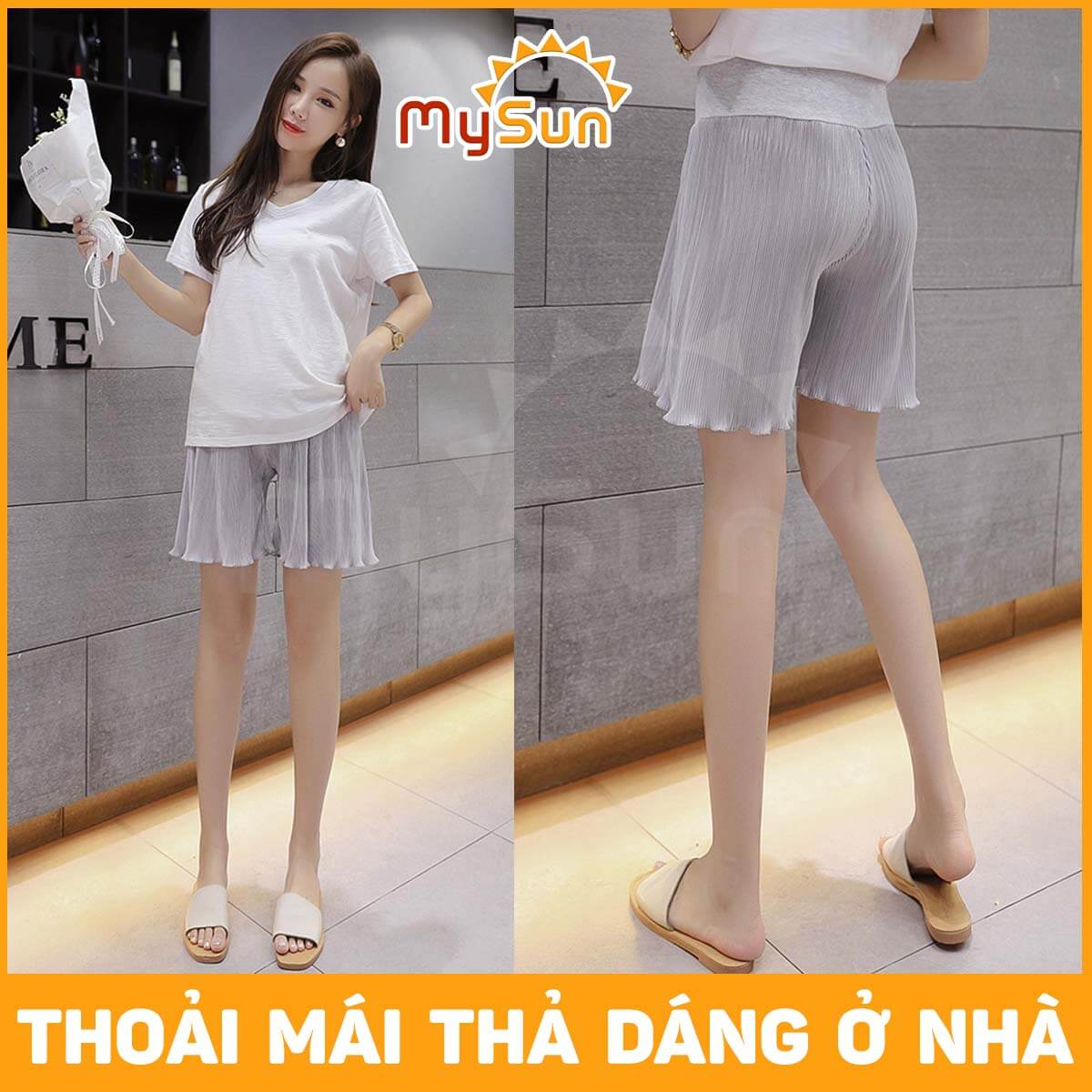 Quần đùi sooc short ngắn cho bà bầu 0 - 9 tháng vải lụa mềm mặc ở nhà đẹp chính hãng MySun