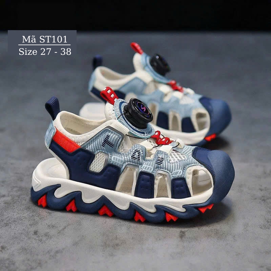 Sandal Bé Trai Bít Mũi cao cấp HOBIBEAR 3 - 12 tuổi thể thao núm vặn khóa xoáy êm nhẹ đi học chạy bộ NHÍM SHOP ST101