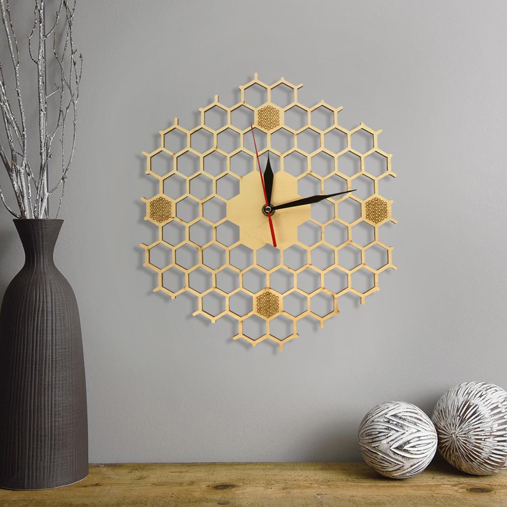 Hexagon Wood Wall Clock Silent Quartz Wall Clocks Living Room Office Decor