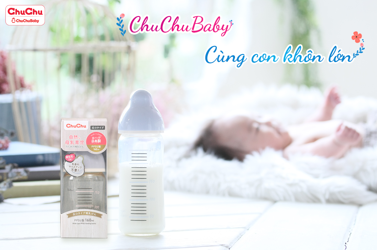 Bình sữa cổ rộng PPSU 240ML new với núm ty mềm Chuchu Baby