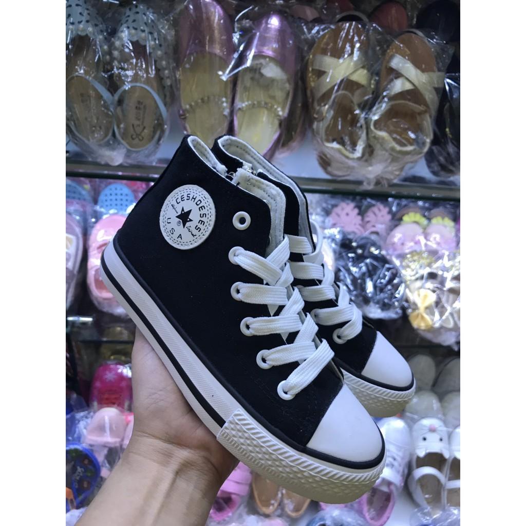 GIÀY THỂ THAO DÁNG CONVERSE CHO BÉ TRAI VÀ BÉ GÁI T11 ĐEN Kèm ảnh thực tế