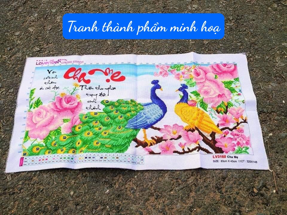 Tranh thêu chữ thập Cha Mẹ LV3160, tranh thêu 3D, kích thước 83*43 cm