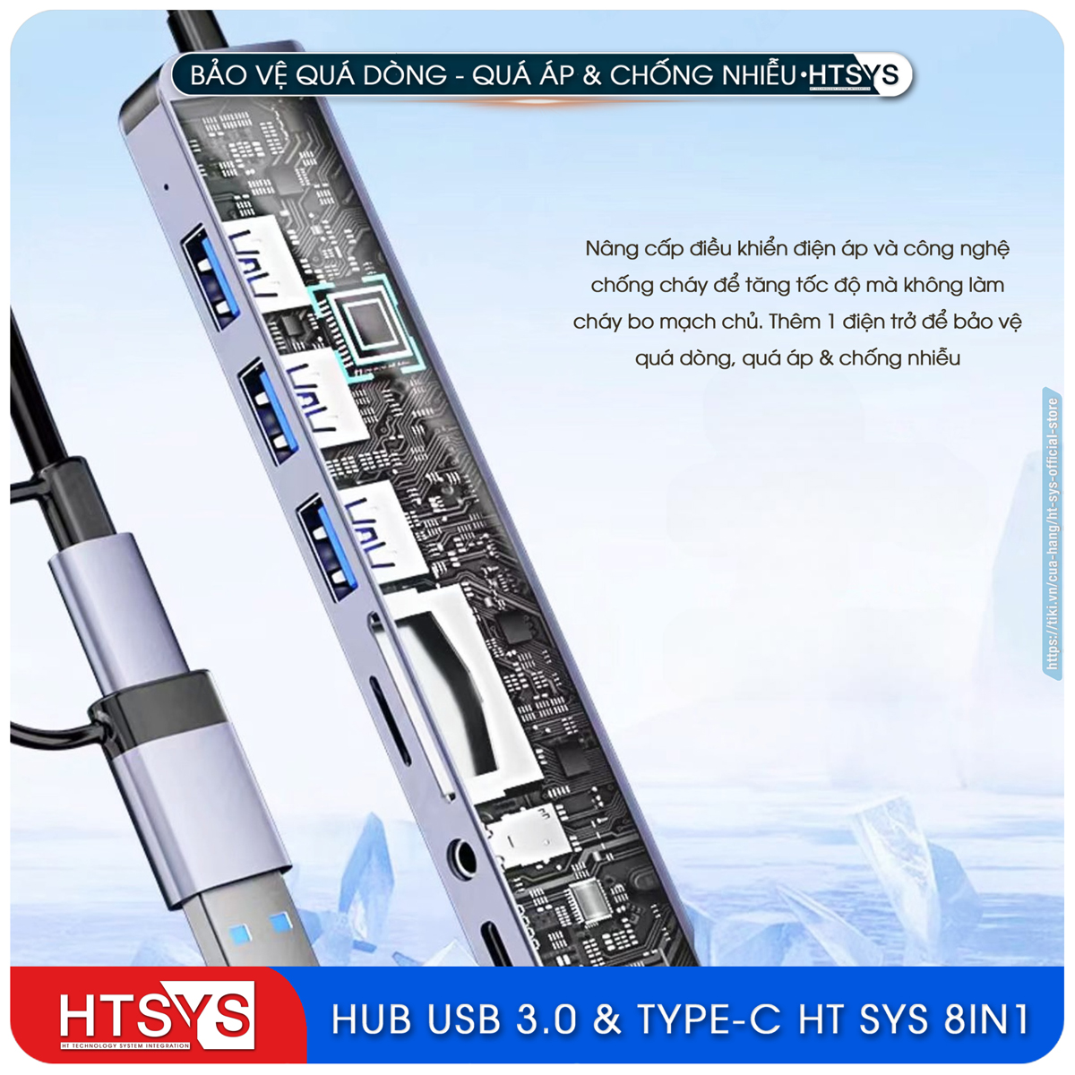 Hub Chuyển Đổi USB Type C HT SYS 8 in 1 To USB 3.0, SD, TF, USB C, Audio 3.5 - Hàng Chính Hãng