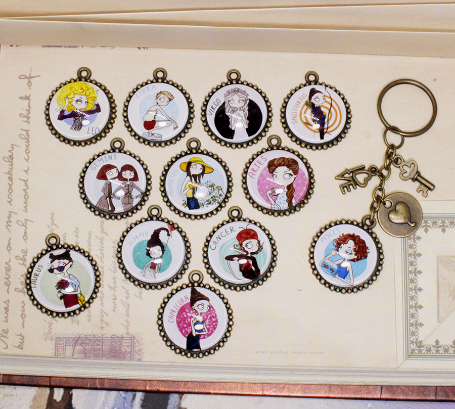 Móc khóa 12 cung hoàng đạo Zodiac mẫu 20mm phong cách Chibi 06646-M4