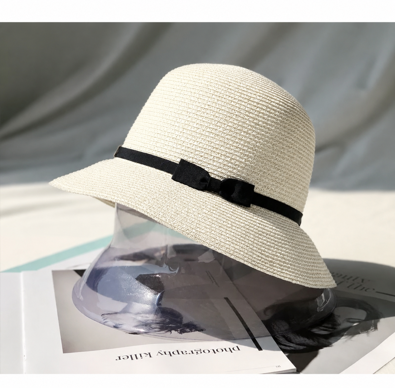 Mũ Cói Tiểu Thư Nơ Đen Duyên Dáng BellaWide Hat, Nón Vành Rộng Đi Biển Thời Trang Hàn Quốc dona130626