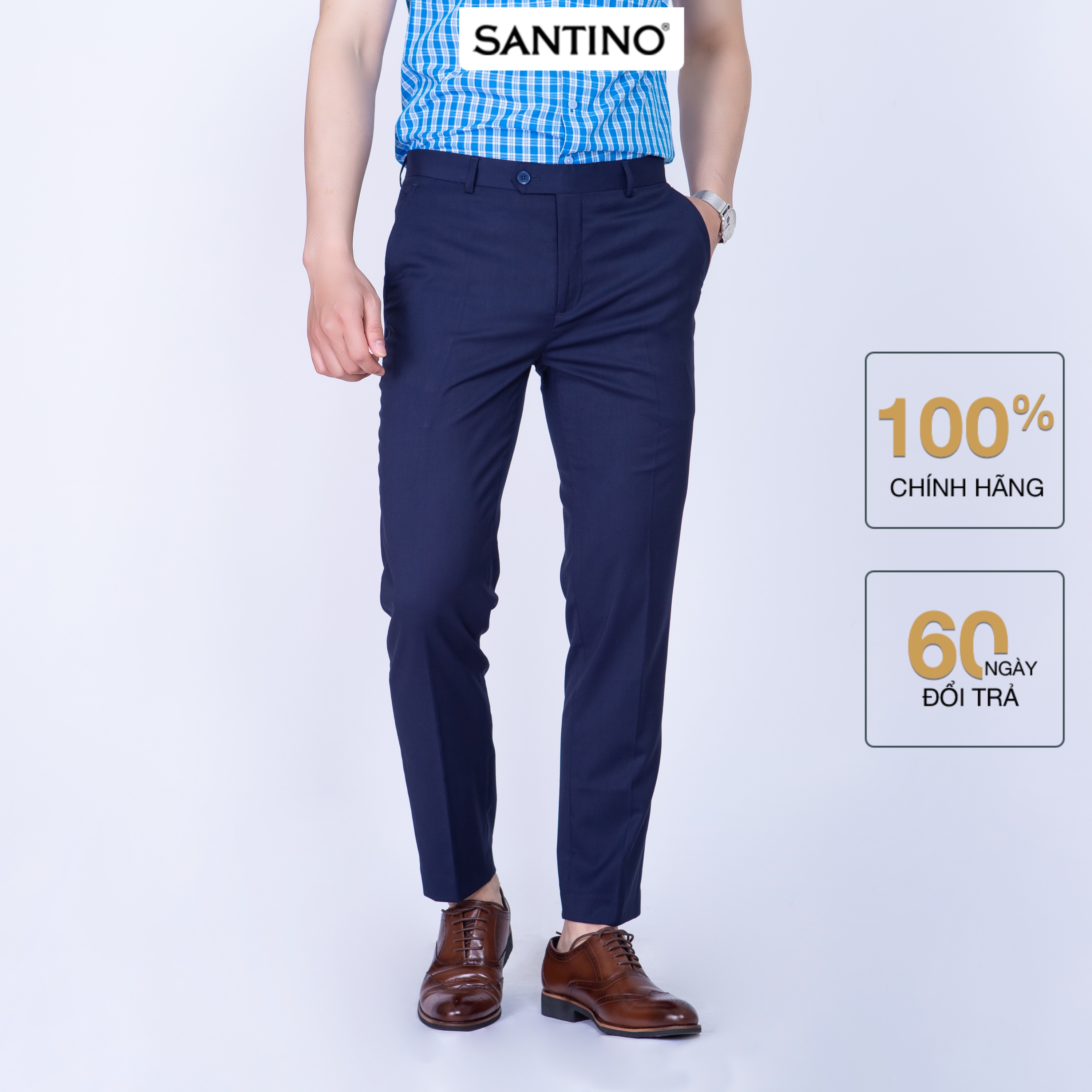 Quần âu nam dài trơn SANTINO, chất liệu Sợi tre dáng ôm slim fit công sở lịch lãm màu tím than Q069