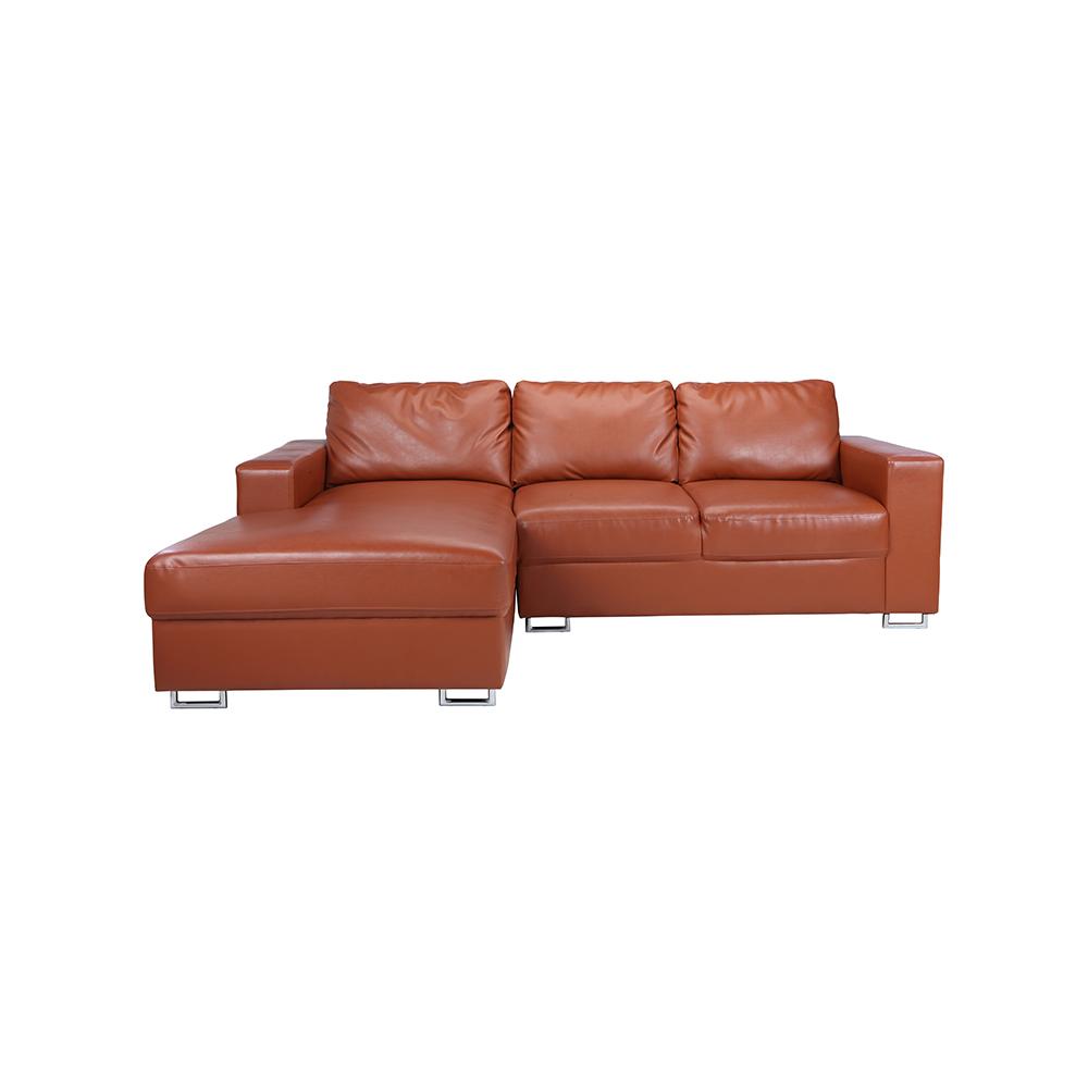 Ghế sofa giường góc chữ L phải POLLY khung gỗ chân thép, đệm bọc da PVC cao cấp màu nâu | Index Living Mall - Phân phối độc quyền tại Việt Nam