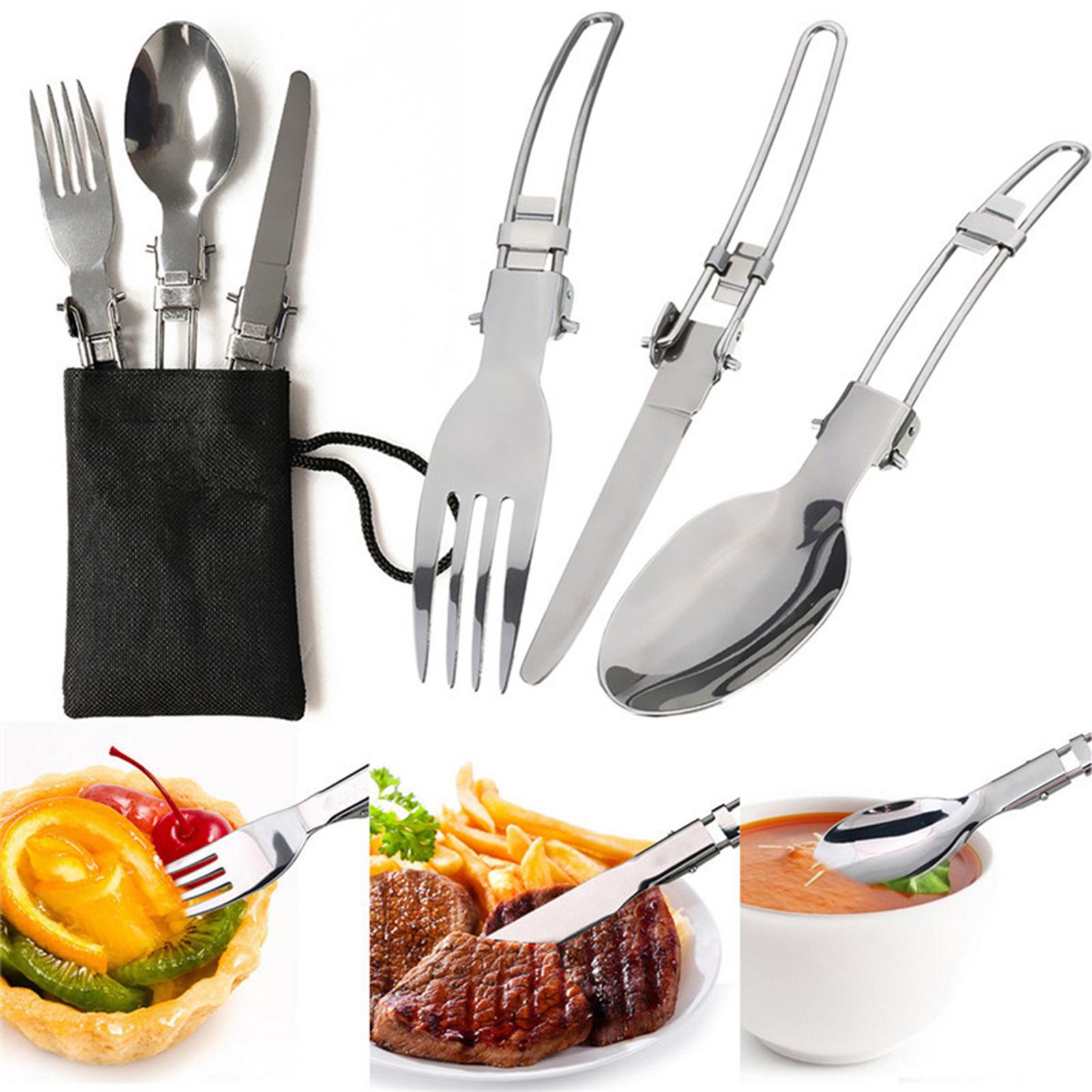 Bộ dụng cụ nấu ăn cắm trại bao gồm chảo, ấm trà, bếp và dao kéo.. Có thể gấp gon với túi đựng tiện lợi