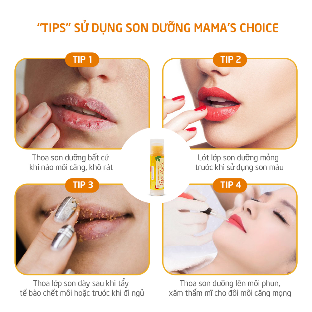 Son Dưỡng Môi Bơ Gấc Dưỡng Ẩm Chống Khô Nẻ Mama's Choice, An Toàn Cho Mẹ Bầu và Trẻ Sơ Sinh (10 gram)