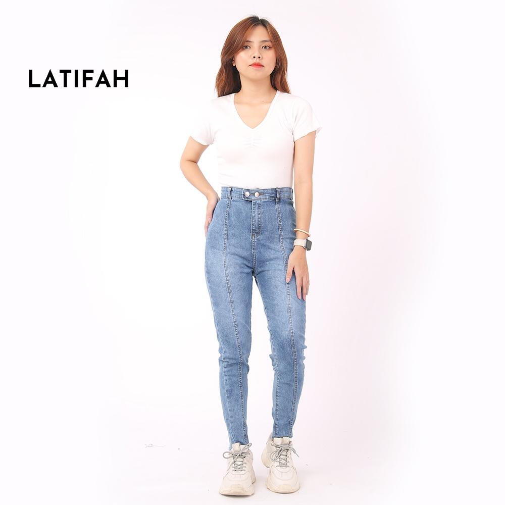 Quần jeans nữ co giãn LATIFAH lưng siêu cao không túi QD047