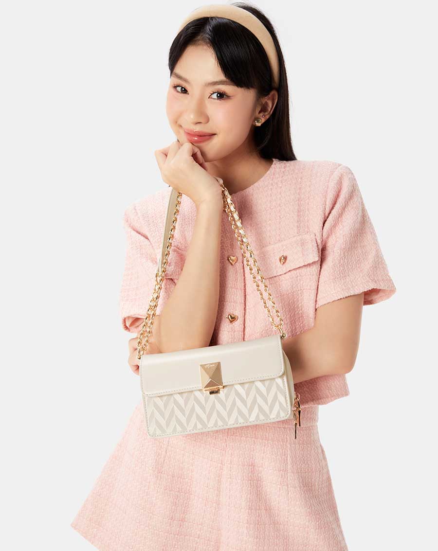 Túi Xách Nữ Thời Trang JUNO Cỡ Nhỏ Dáng Chữ Nhật Dập Hoạ Tiết Trang Trí TXN782