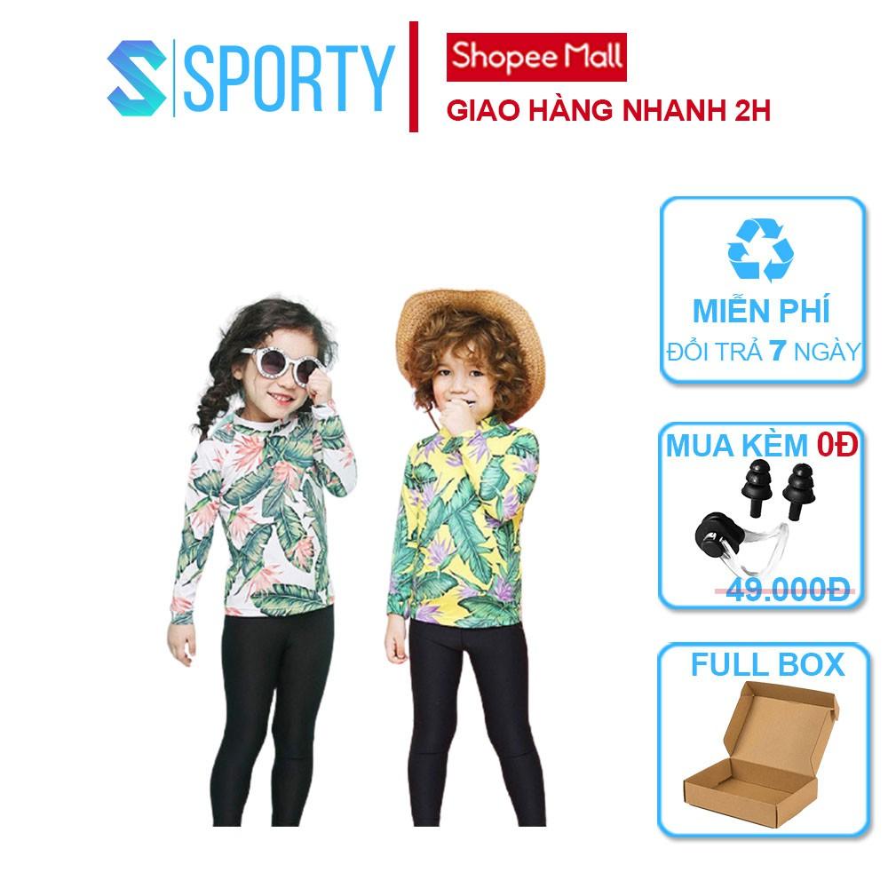 Đồ Bơi Trẻ Em - Áo Bơi Dài Tay Cho Bé Gái Kèm Quần Dài Lá Xanh SPORTY