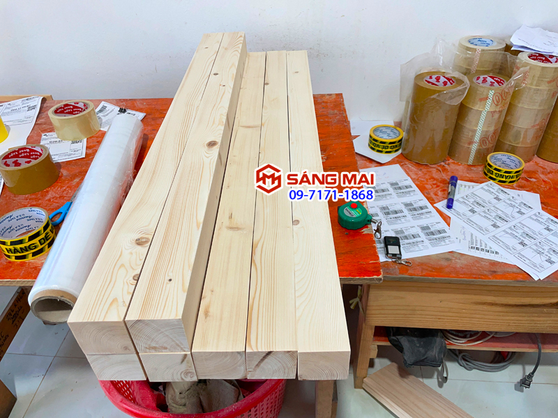 [MS56] Thanh gỗ thông vuông 6cm x 6cm x dài 120cm + láng mịn 4 mặt