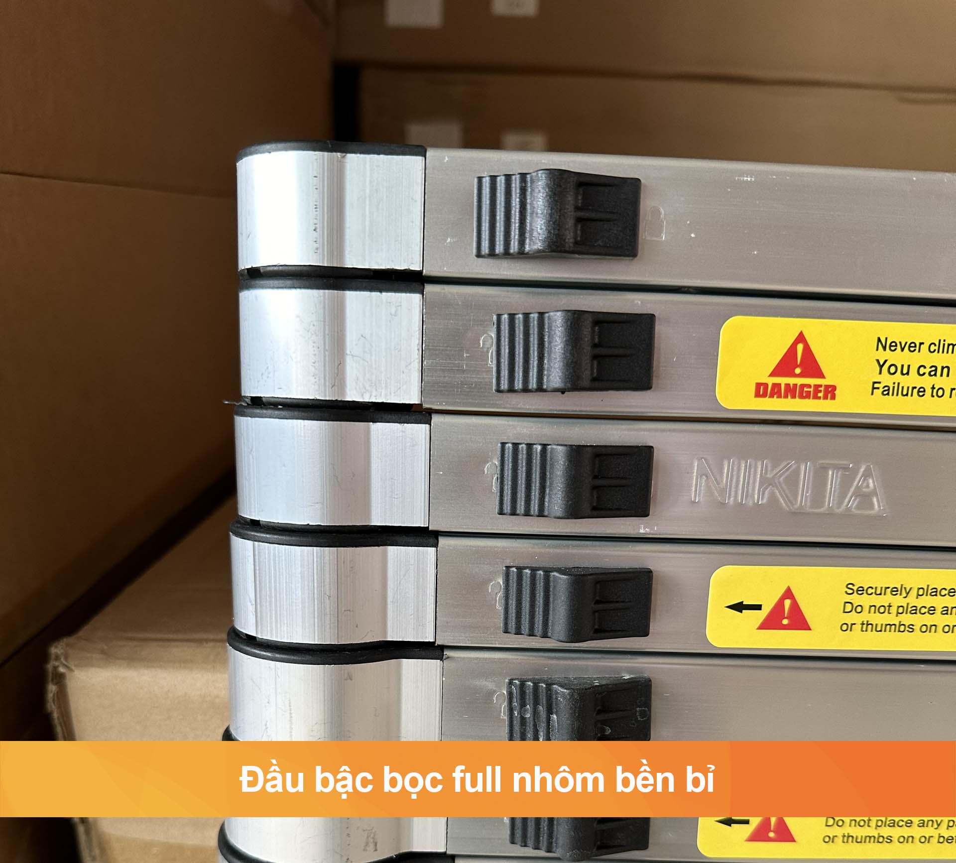Thang Nhôm Rút Đơn - Đai Bọc Nhôm NIKITA - Nút Khoá Tự Động - Nhôm 6063 chuyên dụng, cứng cáp, chắc chắc, không gỉ