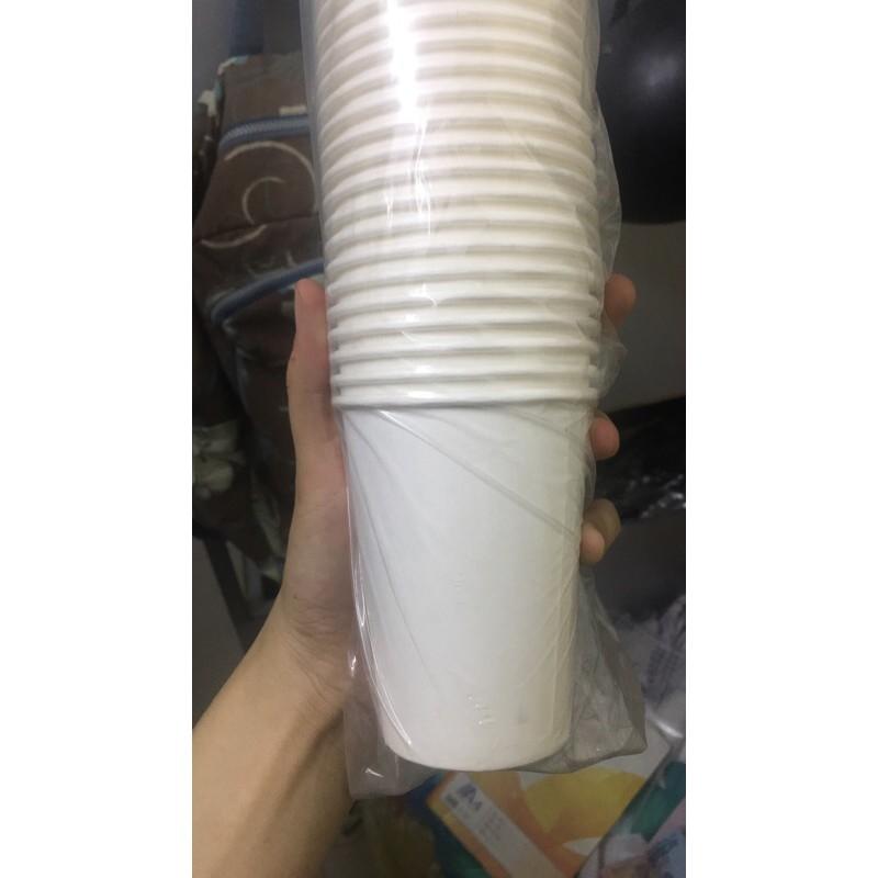 50 cốc giấy dùng 1 lần đựng trà, cà phê 12oz dài in xanh