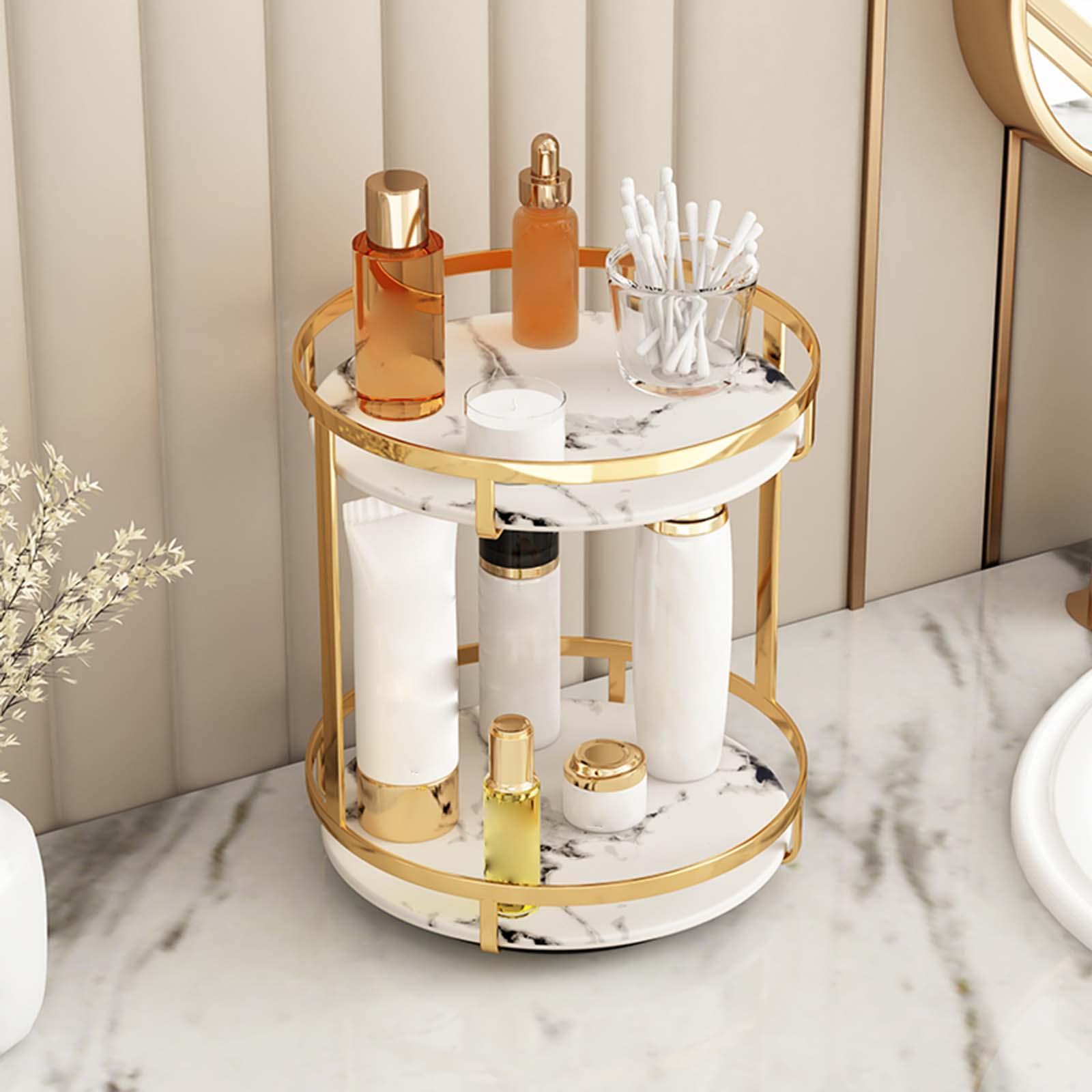 Multi Function Makeup Organizer, 360 Degree Rotating Double Layer Display Stand Storage Box for Dresser or Vanity Countertop Perfume Jewelry