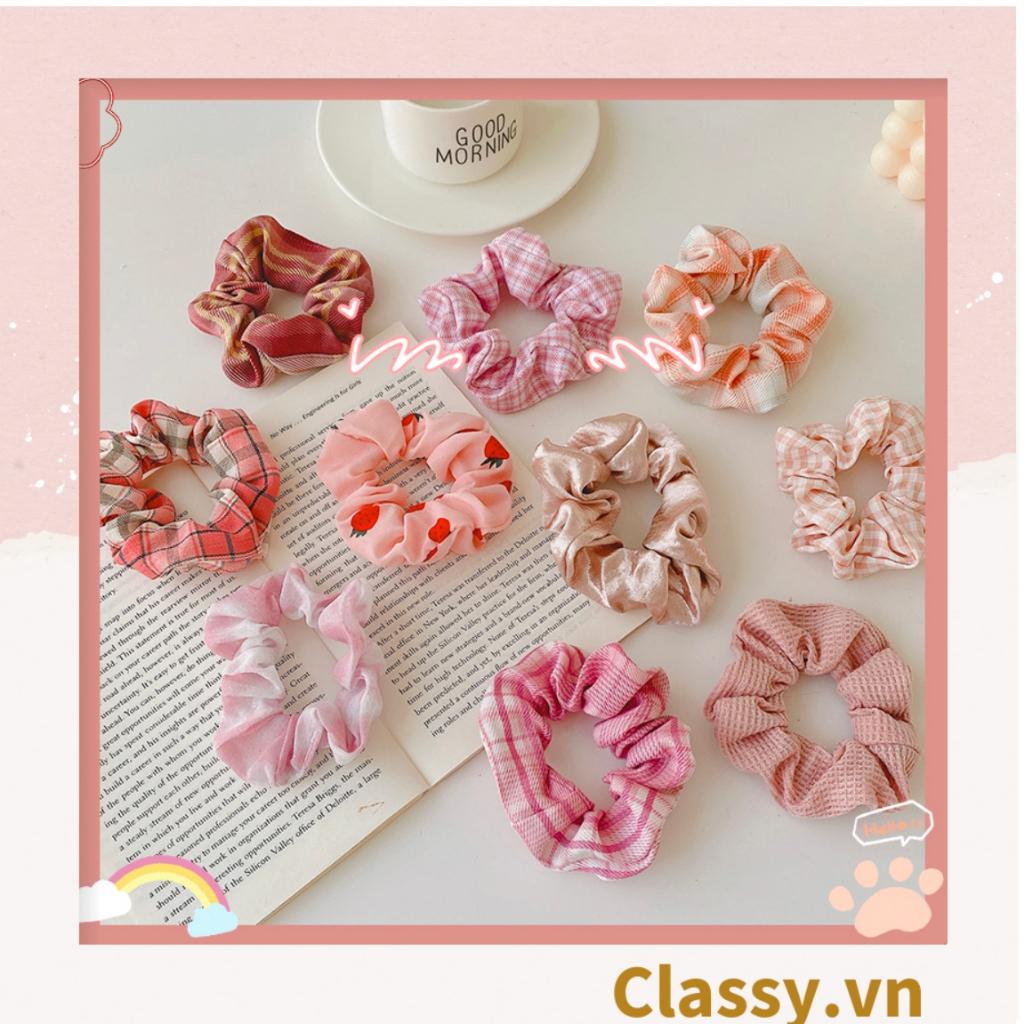 Scrunchies buộc tóc tông màu hồng ngọt ngào, nữ Classy tính thanh lịch PK1338