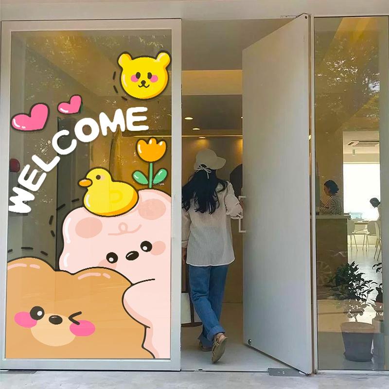 HÌNH DÁN BEAR PINK TRANG TRÍ GƯƠNG CỬA HÀNG CUTE