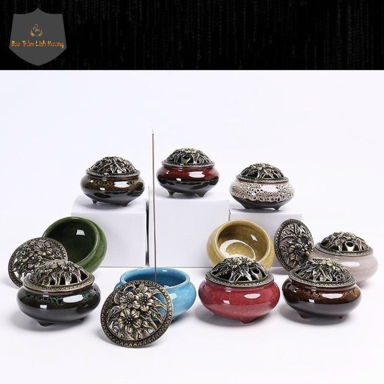 Lư Xông Trầm Hương - Đỉnh Đốt Nhang Bằng Gốm Vân Rạn Cao Cấp Thiết Kế Tinh Xảo Kèm Lót Bông Đế Chống Cháy bao_tram_linh_
