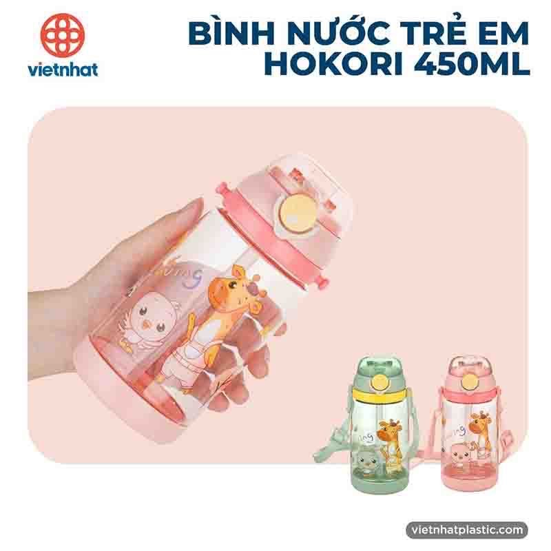Bình Nước Trẻ Em 450ml HOKORI Chất Liệu Nhựa PP Nguyên Sinh Không BPA An Toàn Tuyệt Đối Cho Bé - Hàng chính hãng