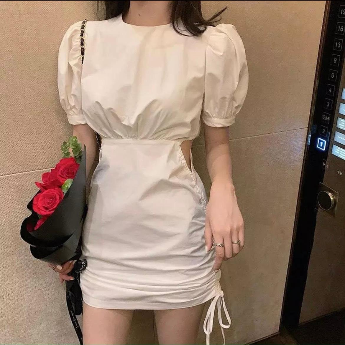 ĐẦM RIP KHOÉT EO TAY PHỒNG DÂY RÚT 2 BÊN - CAROTSHOP