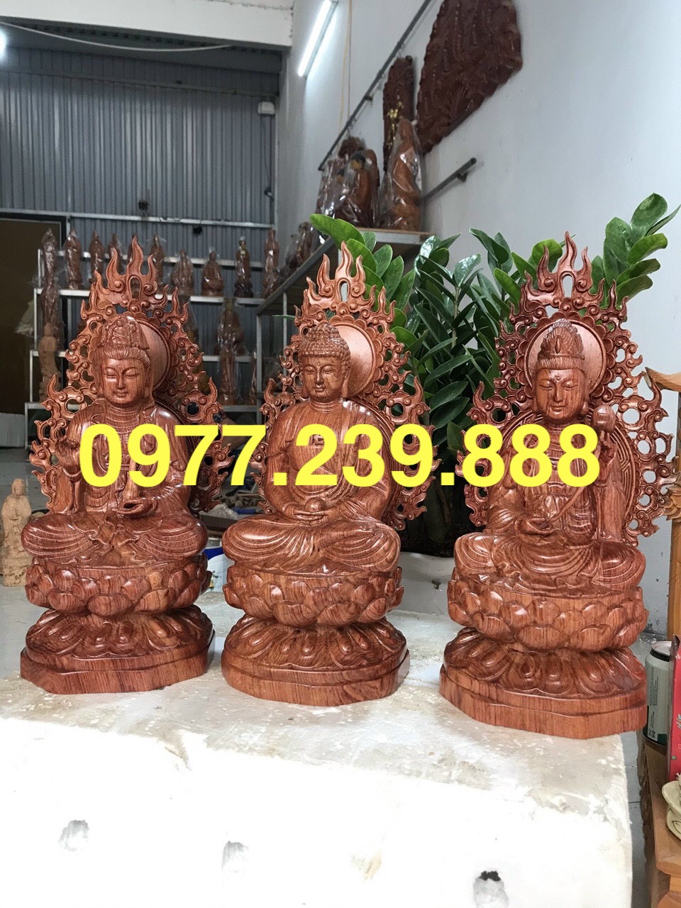 Tượng tam thánh gỗ hương 60cm