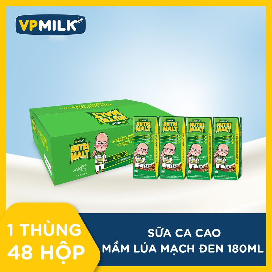 Sữa CaCao Mầm Lúa Mạch Đen VPMilk 180ml Thùng 48 Hộp