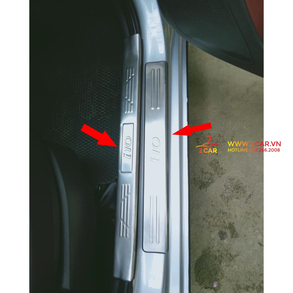 Ốp Bậc Cửa, Nẹp bước Chân Trong Ngoài Xe Hyundai i10 2014 - 2020 Hàng inox, 8 chi tiết