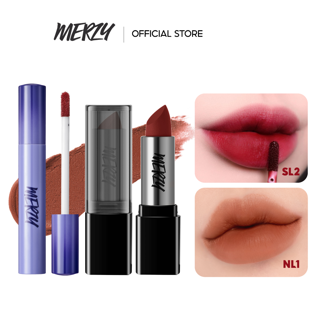 Combo Son Kem Lì Merzy Soft Touch Lip Tint 3g + [Ver Noir] Son Thỏi Lì Merzy Another Me The First Lipstick 3.5g