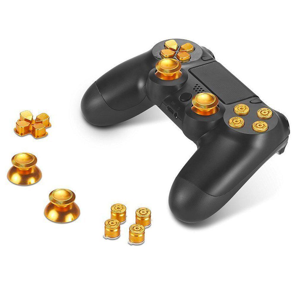 2Pieces Gamepad Metal ABXY Button + Analog Thumbsticks Joystick + Chrome D-pad for Sony PS4 DualShock Game Controller Gold+Red