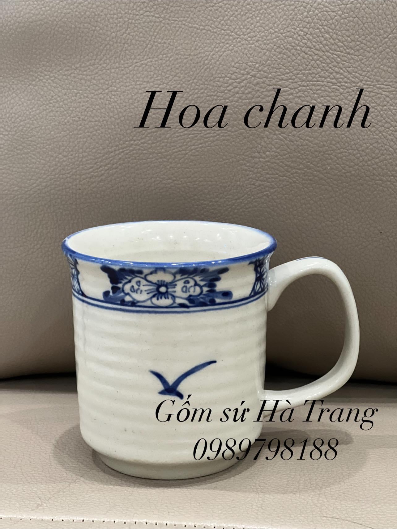 Cốc sứ Bát Tràng dung tích 250ml vẽ tay xuất dư hoạ tiết hoa chanh