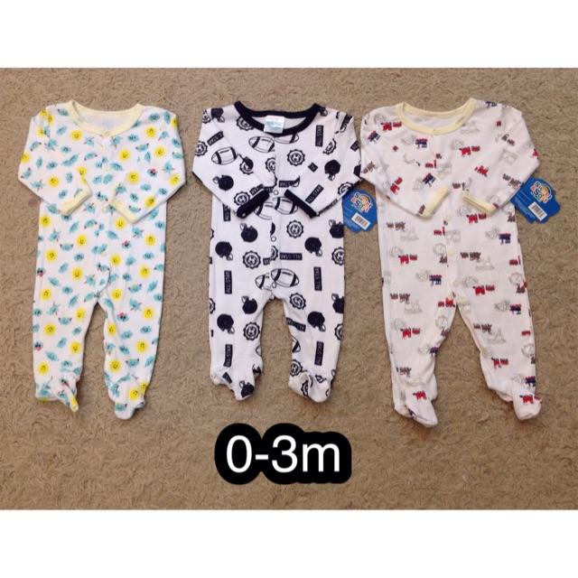 Set 3 body cotton bé trai  hàng xuất (0-3m)