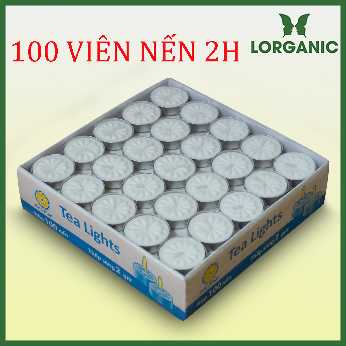 100 Viên Nến Tealight Sáp Cọ 2 giờ Lorganic An Toàn Sức Khỏe, dùng kết hợp với đèn xông và tinh dầu, khử mùi, xua đuổi muỗi và côn trùng hiệu quả, trang trí 