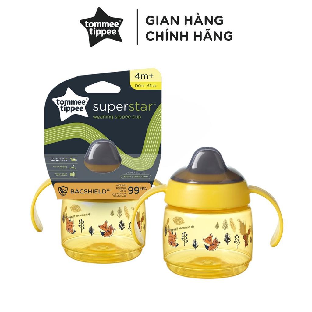 Bình tập uống nước có vòi mút kháng khuẩn chống tràn, chống sặc cho bé Tommee Tippee SuperStar, 190ml – Vàng