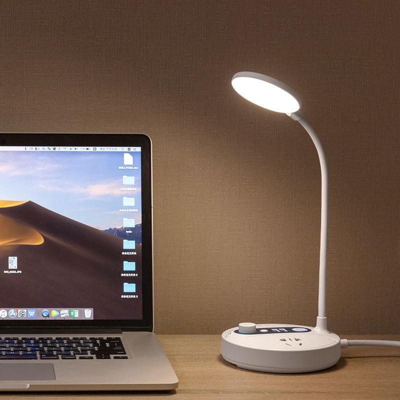 Đèn Led Để Bàn Sạc Pin Tích Hợp 2 Đầu Ra USB Và 2 Ổ Cắm Điện Có Công Tắc Điều Chỉnh Ánh Sáng