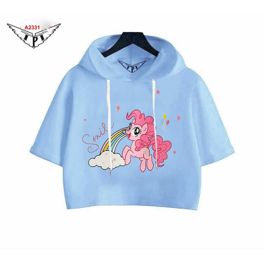 Áo hoodie bé gái kiểu croptop chất thun cotton mịn mát size từ 40kg-63kg