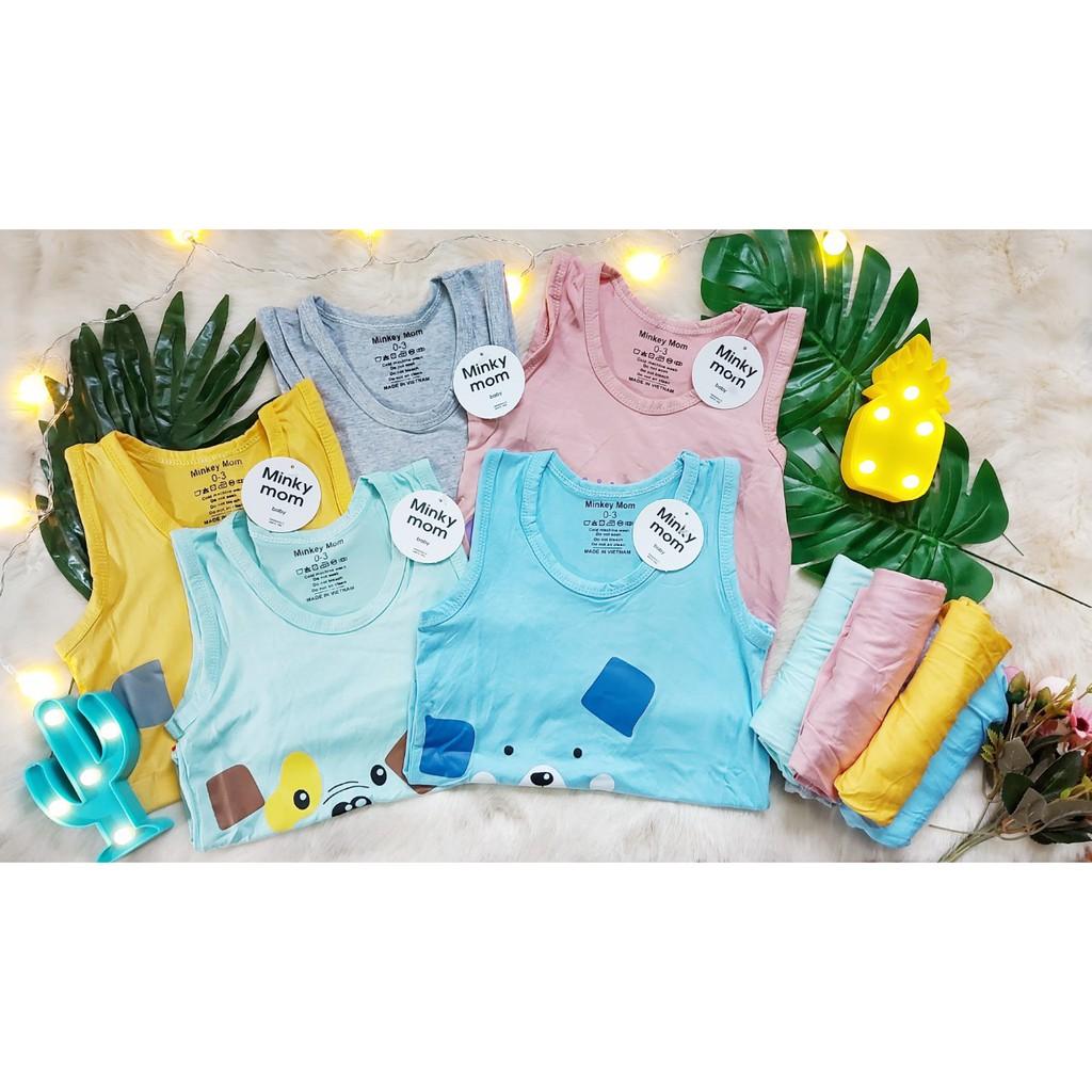 Bộ quần áo cộc sát nách thun lạnh Minky họa tiết hình thú cho bé từ 0-18 tháng mặc cực mát
