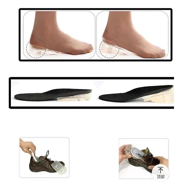 Lót giày độn đế Silicon tăng chiều cao, chống đau chân ( Bộ chuẩn 10 miếng lắp ghép 1 đôi giày) GROFA