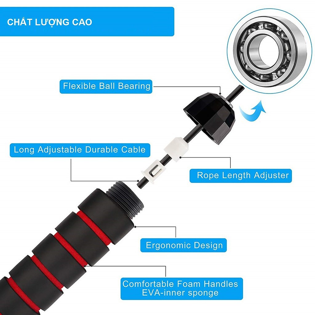 Dây nhảy thể lực tập thể dục giảm cân đốt mỡ bụng dây dài 2.7m lõi thép đàn hồi