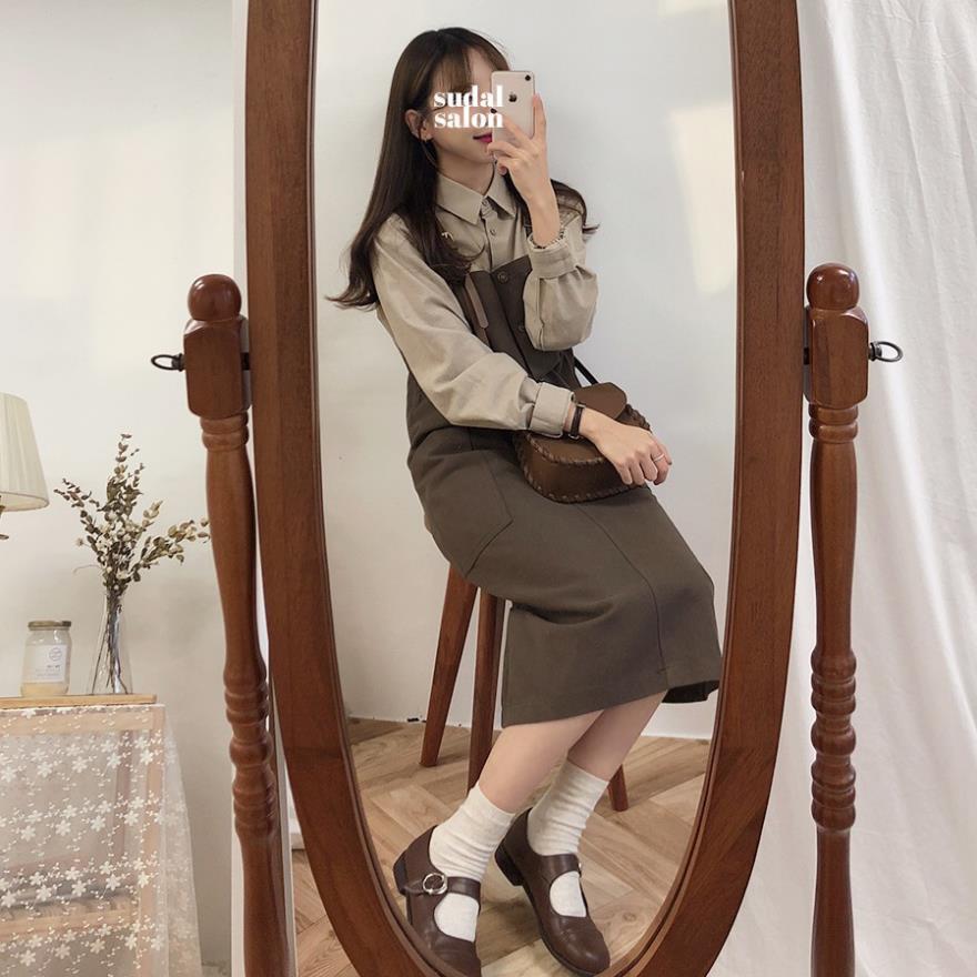 Váy yếm kaki dáng suông dài MORAN Hàn Quốc ! *