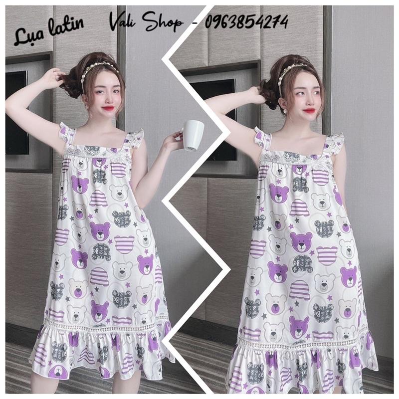 Váy đầm ngủ mặc nhà lụa latin đuôi cá hoạ tiết freesize 42-57kg