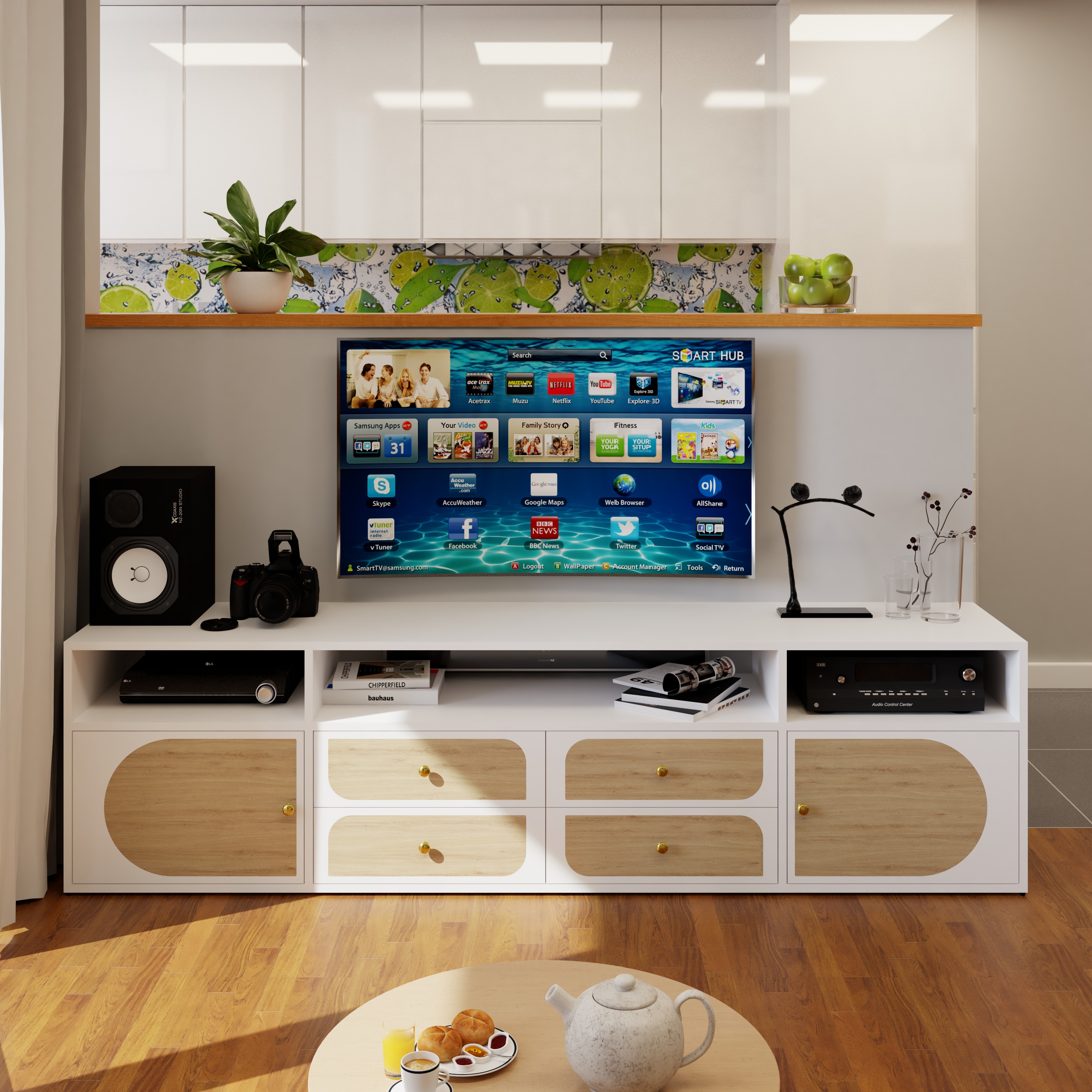 BANA, Kệ TV 2 cửa mở - 4 ngăn kéo, 200cm x 40cm x 52cm , KTV_033