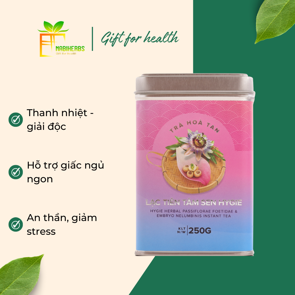 TRÀ LẠC TIÊN TÂM SEN HYGIE Hỗ trợ ngủ ngon - An thần - Thanh nhiệt, giải độc